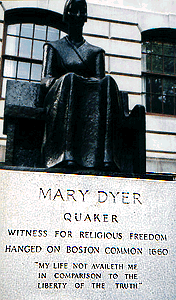 Statue of Mary Dyer in front of Mass. State House